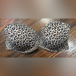 Victoria’s Secret Pink Leopard Cheetah Print Logo Strapless Push Up Bra Sz 34C
